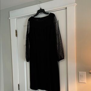 Talbots Elegant Black Dress with Sheer Sleeves